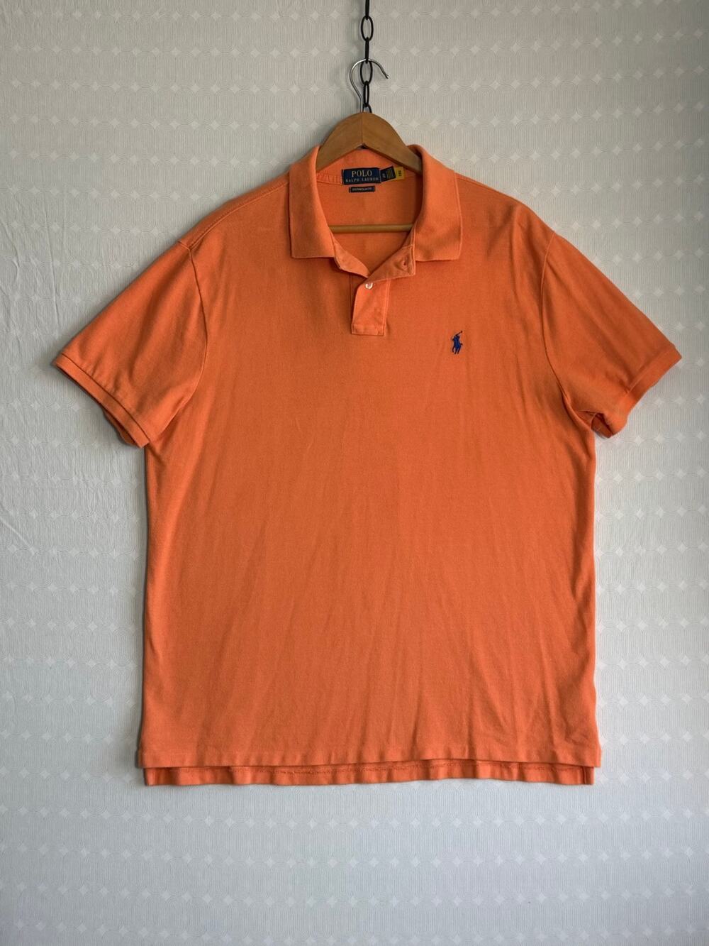 Polo Ralph Lauren Mens XL Orange Custom Slim Fit Mesh Polo Shirt Pony Logo